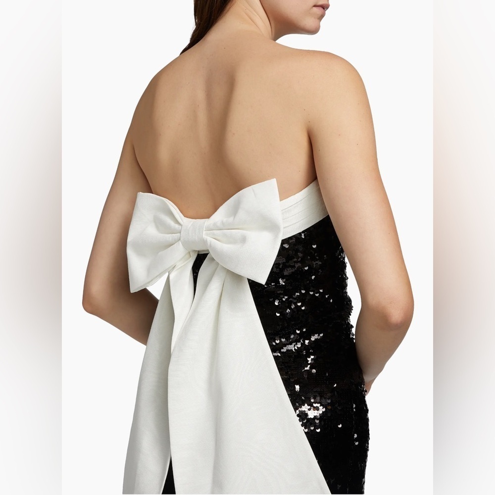 ALICE + OLIVIA REVOLVE Sibella Sequin Bow Mini Dress Black and White Size 4 NWT - Picture 9 of 16